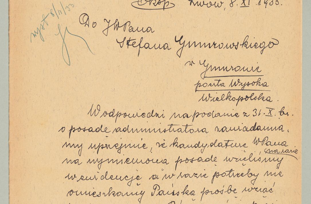 Zdjęcie nr 1079 dla obiektu archiwalnego: Korespondencja do Głównego Zarządu Dóbr Arcybiskupich za lata 1921-1938