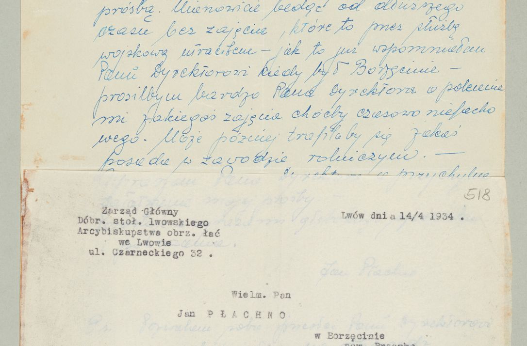 Zdjęcie nr 1022 dla obiektu archiwalnego: Korespondencja do Głównego Zarządu Dóbr Arcybiskupich za lata 1921-1938