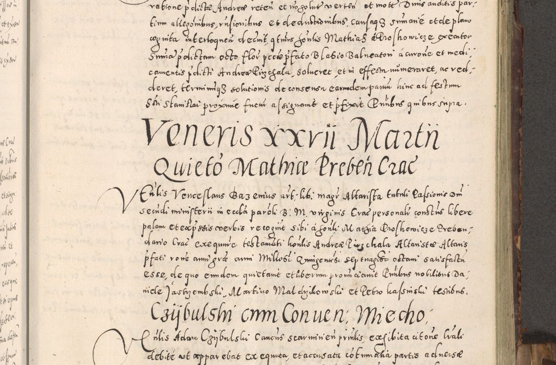 Zdjęcie nr 80 dla obiektu archiwalnego: Acta actorum causarum tam diffinitivarum quam interloquutoriarum sententiarum decretorum obligationum quietatorum constuorum pro reverendum coram Reverendo Domino Alberto Nininski Custode Sandecensis Canonico et Archipresbitero Viccarioque in Spiritualibus ac Officiali Generali Cracoviensis ad Annum Domini Millesimum Qumgentesimum Septuagentesimum Nonum cuius Judictio septima Pontificat SS. nostri Domini Gregory pp. tredecimi Anno septimo inchoantur faliciter