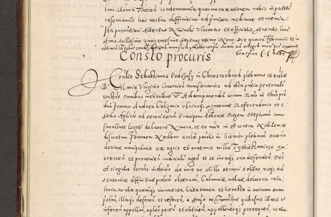 Zdjęcie nr 33 dla obiektu archiwalnego: Acta actorum causarum tam diffinitivarum quam interloquutoriarum sententiarum decretorum obligationum quietatorum constuorum pro reverendum coram Reverendo Domino Alberto Nininski Custode Sandecensis Canonico et Archipresbitero Viccarioque in Spiritualibus ac Officiali Generali Cracoviensis ad Annum Domini Millesimum Qumgentesimum Septuagentesimum Nonum cuius Judictio septima Pontificat SS. nostri Domini Gregory pp. tredecimi Anno septimo inchoantur faliciter