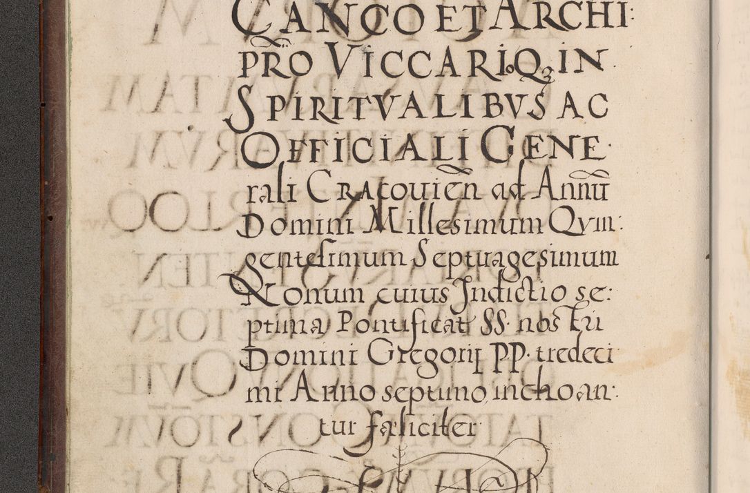 Zdjęcie nr 7 dla obiektu archiwalnego: Acta actorum causarum tam diffinitivarum quam interloquutoriarum sententiarum decretorum obligationum quietatorum constuorum pro reverendum coram Reverendo Domino Alberto Nininski Custode Sandecensis Canonico et Archipresbitero Viccarioque in Spiritualibus ac Officiali Generali Cracoviensis ad Annum Domini Millesimum Qumgentesimum Septuagentesimum Nonum cuius Judictio septima Pontificat SS. nostri Domini Gregory pp. tredecimi Anno septimo inchoantur faliciter