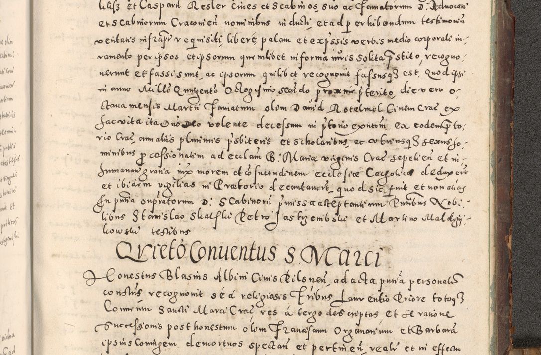 Zdjęcie nr 542 dla obiektu archiwalnego: Acta actorum causarum tam diffinitivarum quam interloquutoriarum sententiarum decretorum obligationum quietatorum constuorum pro reverendum coram Reverendo Domino Alberto Nininski Custode Sandecensis Canonico et Archipresbitero Viccarioque in Spiritualibus ac Officiali Generali Cracoviensis ad Annum Domini Millesimum Qumgentesimum Septuagentesimum Nonum cuius Judictio septima Pontificat SS. nostri Domini Gregory pp. tredecimi Anno septimo inchoantur faliciter