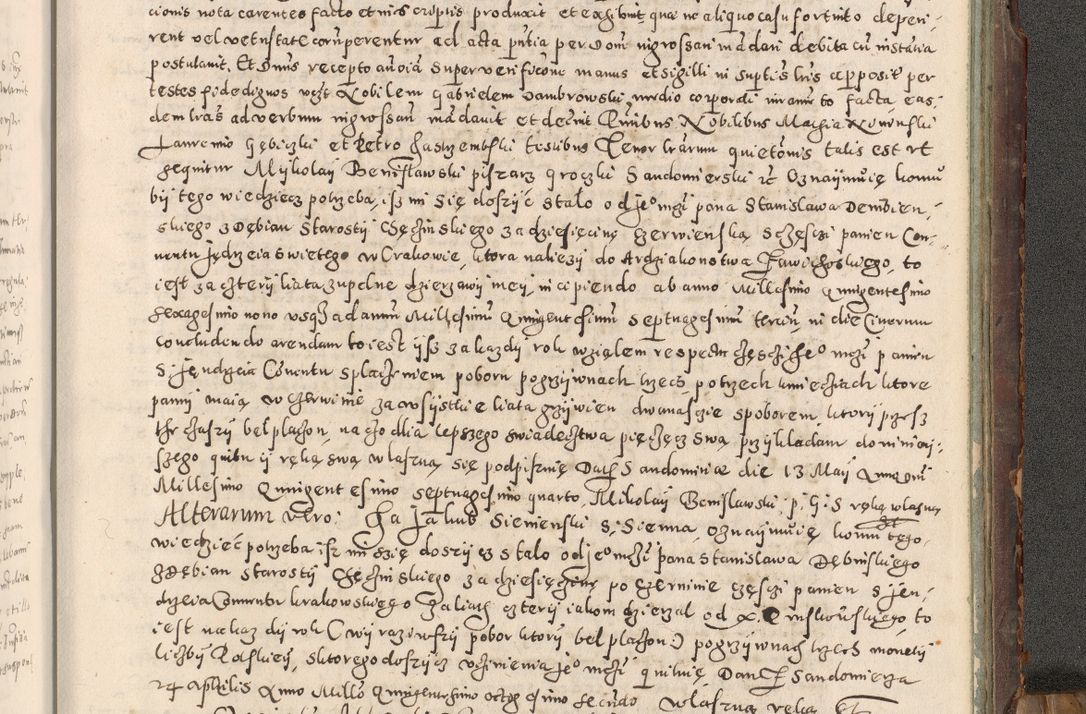 Zdjęcie nr 500 dla obiektu archiwalnego: Acta actorum causarum tam diffinitivarum quam interloquutoriarum sententiarum decretorum obligationum quietatorum constuorum pro reverendum coram Reverendo Domino Alberto Nininski Custode Sandecensis Canonico et Archipresbitero Viccarioque in Spiritualibus ac Officiali Generali Cracoviensis ad Annum Domini Millesimum Qumgentesimum Septuagentesimum Nonum cuius Judictio septima Pontificat SS. nostri Domini Gregory pp. tredecimi Anno septimo inchoantur faliciter