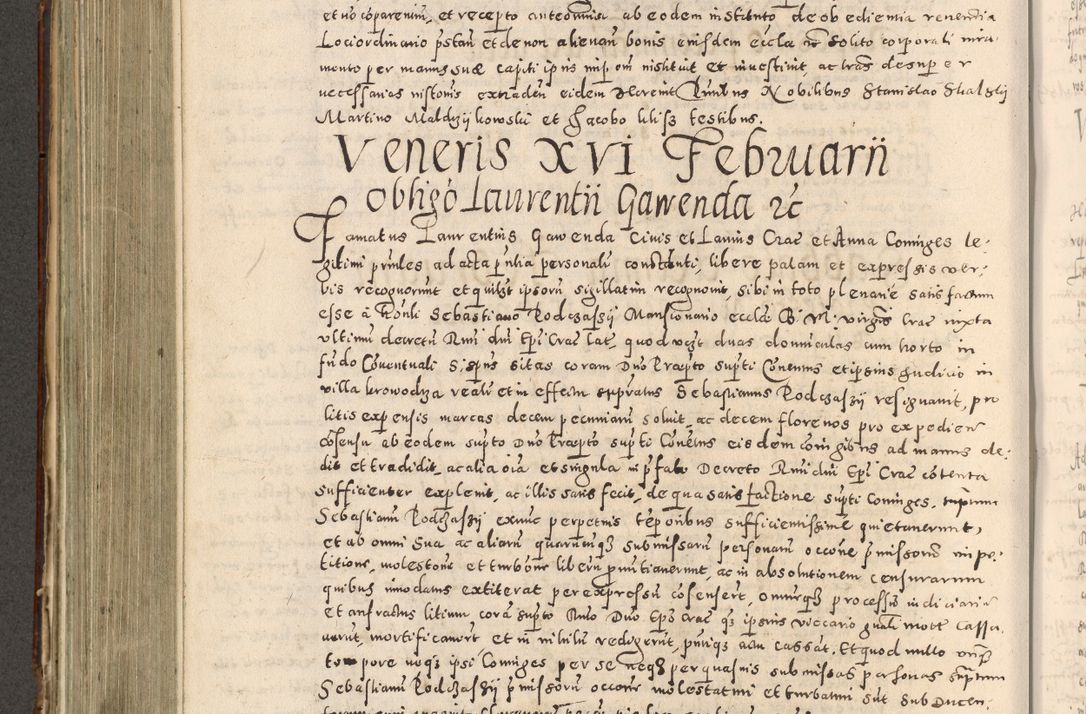Zdjęcie nr 443 dla obiektu archiwalnego: Acta actorum causarum tam diffinitivarum quam interloquutoriarum sententiarum decretorum obligationum quietatorum constuorum pro reverendum coram Reverendo Domino Alberto Nininski Custode Sandecensis Canonico et Archipresbitero Viccarioque in Spiritualibus ac Officiali Generali Cracoviensis ad Annum Domini Millesimum Qumgentesimum Septuagentesimum Nonum cuius Judictio septima Pontificat SS. nostri Domini Gregory pp. tredecimi Anno septimo inchoantur faliciter