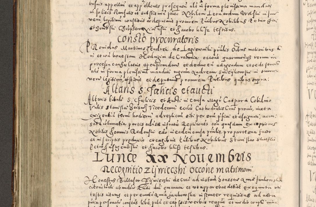 Zdjęcie nr 417 dla obiektu archiwalnego: Acta actorum causarum tam diffinitivarum quam interloquutoriarum sententiarum decretorum obligationum quietatorum constuorum pro reverendum coram Reverendo Domino Alberto Nininski Custode Sandecensis Canonico et Archipresbitero Viccarioque in Spiritualibus ac Officiali Generali Cracoviensis ad Annum Domini Millesimum Qumgentesimum Septuagentesimum Nonum cuius Judictio septima Pontificat SS. nostri Domini Gregory pp. tredecimi Anno septimo inchoantur faliciter