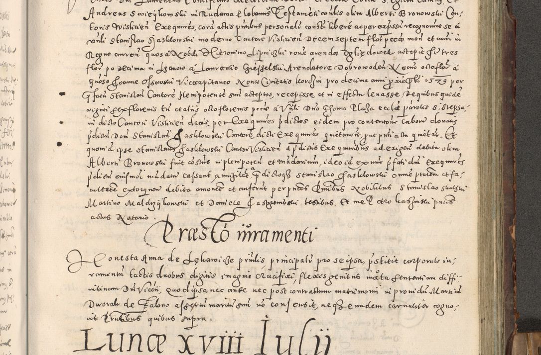 Zdjęcie nr 280 dla obiektu archiwalnego: Acta actorum causarum tam diffinitivarum quam interloquutoriarum sententiarum decretorum obligationum quietatorum constuorum pro reverendum coram Reverendo Domino Alberto Nininski Custode Sandecensis Canonico et Archipresbitero Viccarioque in Spiritualibus ac Officiali Generali Cracoviensis ad Annum Domini Millesimum Qumgentesimum Septuagentesimum Nonum cuius Judictio septima Pontificat SS. nostri Domini Gregory pp. tredecimi Anno septimo inchoantur faliciter