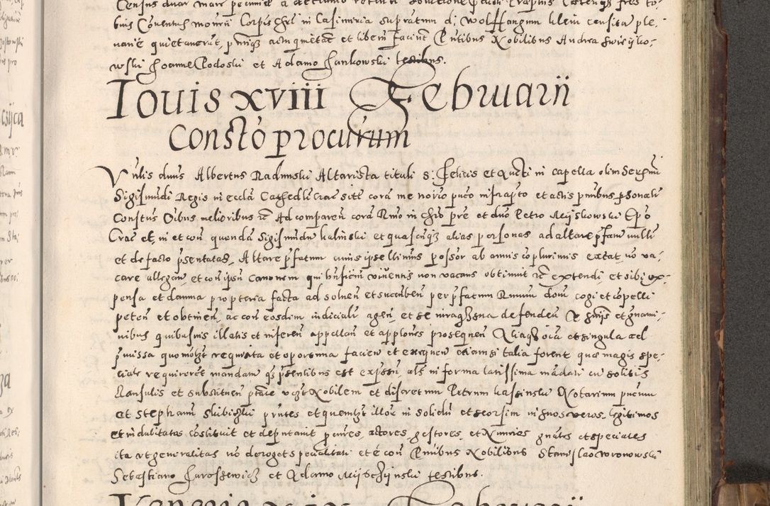Zdjęcie nr 230 dla obiektu archiwalnego: Acta actorum causarum tam diffinitivarum quam interloquutoriarum sententiarum decretorum obligationum quietatorum constuorum pro reverendum coram Reverendo Domino Alberto Nininski Custode Sandecensis Canonico et Archipresbitero Viccarioque in Spiritualibus ac Officiali Generali Cracoviensis ad Annum Domini Millesimum Qumgentesimum Septuagentesimum Nonum cuius Judictio septima Pontificat SS. nostri Domini Gregory pp. tredecimi Anno septimo inchoantur faliciter