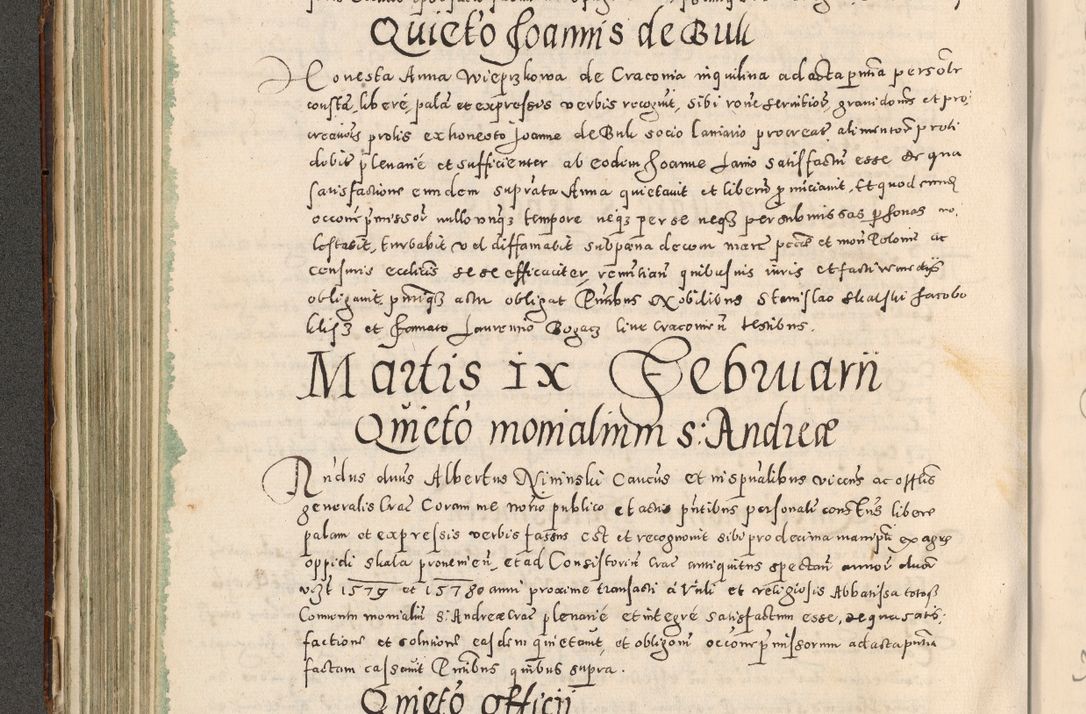 Zdjęcie nr 223 dla obiektu archiwalnego: Acta actorum causarum tam diffinitivarum quam interloquutoriarum sententiarum decretorum obligationum quietatorum constuorum pro reverendum coram Reverendo Domino Alberto Nininski Custode Sandecensis Canonico et Archipresbitero Viccarioque in Spiritualibus ac Officiali Generali Cracoviensis ad Annum Domini Millesimum Qumgentesimum Septuagentesimum Nonum cuius Judictio septima Pontificat SS. nostri Domini Gregory pp. tredecimi Anno septimo inchoantur faliciter