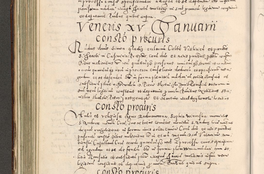Zdjęcie nr 215 dla obiektu archiwalnego: Acta actorum causarum tam diffinitivarum quam interloquutoriarum sententiarum decretorum obligationum quietatorum constuorum pro reverendum coram Reverendo Domino Alberto Nininski Custode Sandecensis Canonico et Archipresbitero Viccarioque in Spiritualibus ac Officiali Generali Cracoviensis ad Annum Domini Millesimum Qumgentesimum Septuagentesimum Nonum cuius Judictio septima Pontificat SS. nostri Domini Gregory pp. tredecimi Anno septimo inchoantur faliciter