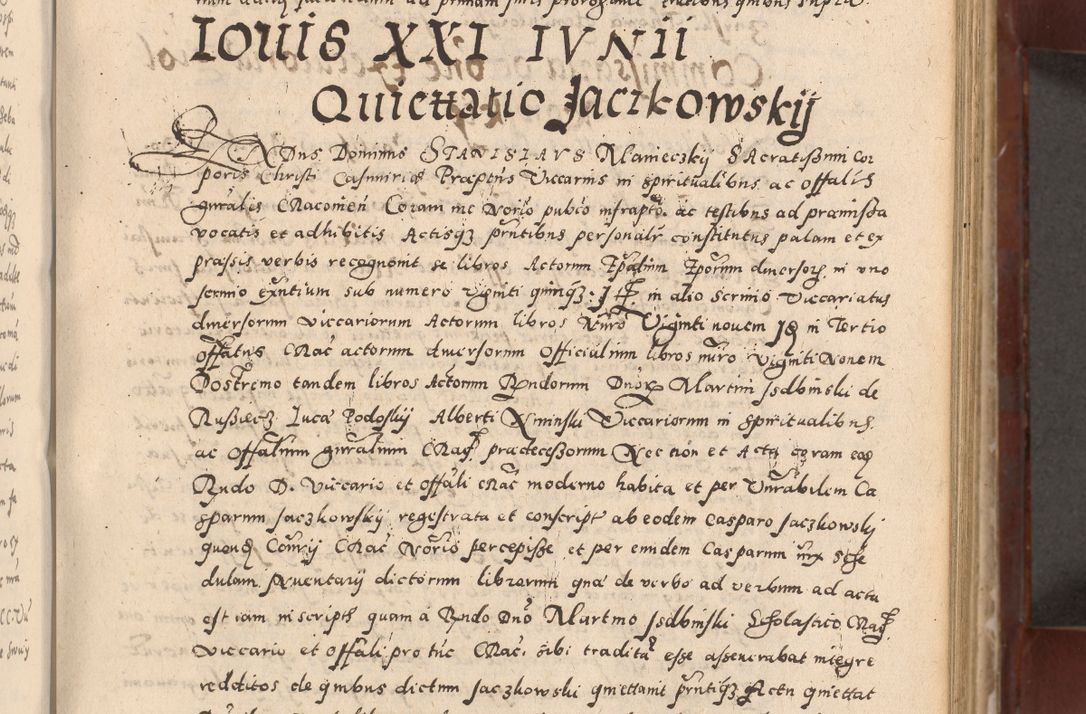 Zdjęcie nr 187 dla obiektu archiwalnego: Acta actorum causarum sententiarum tam diffinitivarum quam interloquutoriarum decretorum obligationum quietationum, constitutionum procuratorum etc. etc. coram Reverendo Domino Stanislao Manieczki Sacratissimi Corporis Christi Cazimiriae Praeposito Viccario in Spiritualibus ac Officiali Generali Cracoviensi ad Annum Domini Millesimum Quingentesimum Octuagesimum Tercium indictione undecima pontificatus Sanctissimi in Christo Patris Domini Nostri Domini Gregorii Divina Providentia Papae Tredecimi Anno ipsius duodecima faeliciter inchoantur 