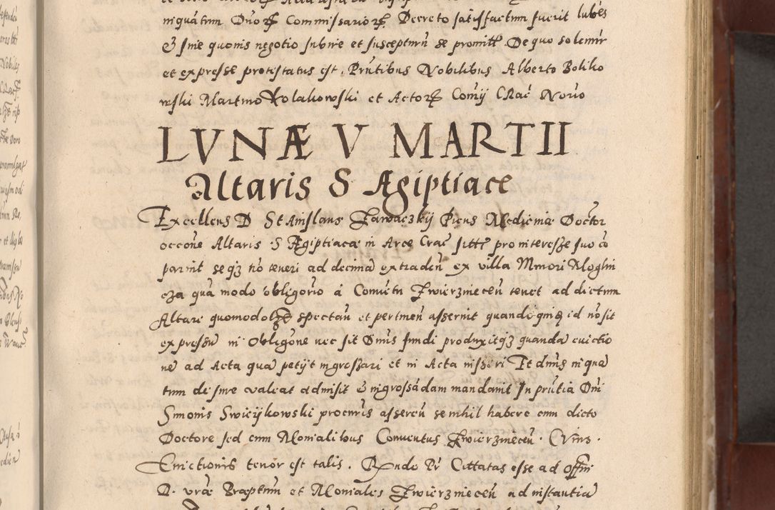 Zdjęcie nr 121 dla obiektu archiwalnego: Acta actorum causarum sententiarum tam diffinitivarum quam interloquutoriarum decretorum obligationum quietationum, constitutionum procuratorum etc. etc. coram Reverendo Domino Stanislao Manieczki Sacratissimi Corporis Christi Cazimiriae Praeposito Viccario in Spiritualibus ac Officiali Generali Cracoviensi ad Annum Domini Millesimum Quingentesimum Octuagesimum Tercium indictione undecima pontificatus Sanctissimi in Christo Patris Domini Nostri Domini Gregorii Divina Providentia Papae Tredecimi Anno ipsius duodecima faeliciter inchoantur 