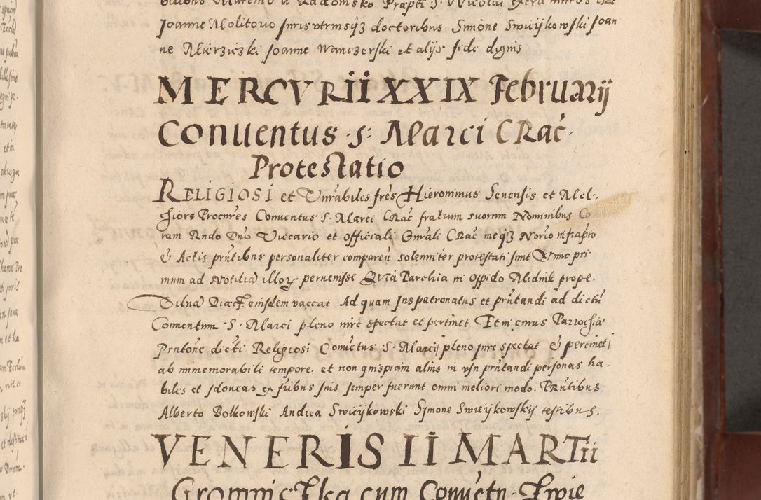 Zdjęcie nr 117 dla obiektu archiwalnego: Acta actorum causarum sententiarum tam diffinitivarum quam interloquutoriarum decretorum obligationum quietationum, constitutionum procuratorum etc. etc. coram Reverendo Domino Stanislao Manieczki Sacratissimi Corporis Christi Cazimiriae Praeposito Viccario in Spiritualibus ac Officiali Generali Cracoviensi ad Annum Domini Millesimum Quingentesimum Octuagesimum Tercium indictione undecima pontificatus Sanctissimi in Christo Patris Domini Nostri Domini Gregorii Divina Providentia Papae Tredecimi Anno ipsius duodecima faeliciter inchoantur 
