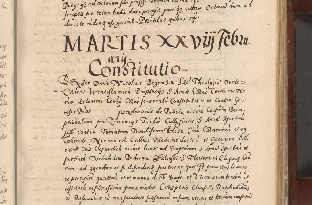 Zdjęcie nr 115 dla obiektu archiwalnego: Acta actorum causarum sententiarum tam diffinitivarum quam interloquutoriarum decretorum obligationum quietationum, constitutionum procuratorum etc. etc. coram Reverendo Domino Stanislao Manieczki Sacratissimi Corporis Christi Cazimiriae Praeposito Viccario in Spiritualibus ac Officiali Generali Cracoviensi ad Annum Domini Millesimum Quingentesimum Octuagesimum Tercium indictione undecima pontificatus Sanctissimi in Christo Patris Domini Nostri Domini Gregorii Divina Providentia Papae Tredecimi Anno ipsius duodecima faeliciter inchoantur 