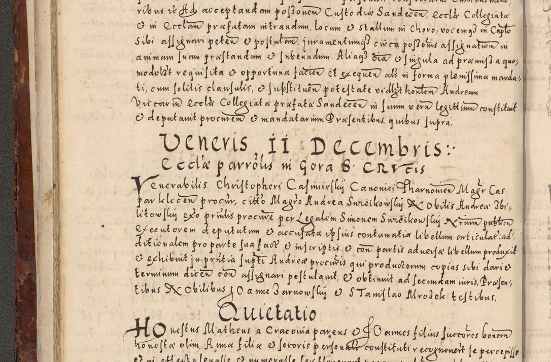 Zdjęcie nr 96 dla obiektu archiwalnego: Acta actorum causarum sententiarum tam diffinitivarum quam interloquutoriarum decretorum obligationum quietationum, constitutionum procuratorum etc. etc. coram Reverendo Domino Stanislao Manieczki Sacratissimi Corporis Christi Cazimiriae Praeposito Viccario in Spiritualibus ac Officiali Generali Cracoviensi ad Annum Domini Millesimum Quingentesimum Octuagesimum Tercium indictione undecima pontificatus Sanctissimi in Christo Patris Domini Nostri Domini Gregorii Divina Providentia Papae Tredecimi Anno ipsius duodecima faeliciter inchoantur 
