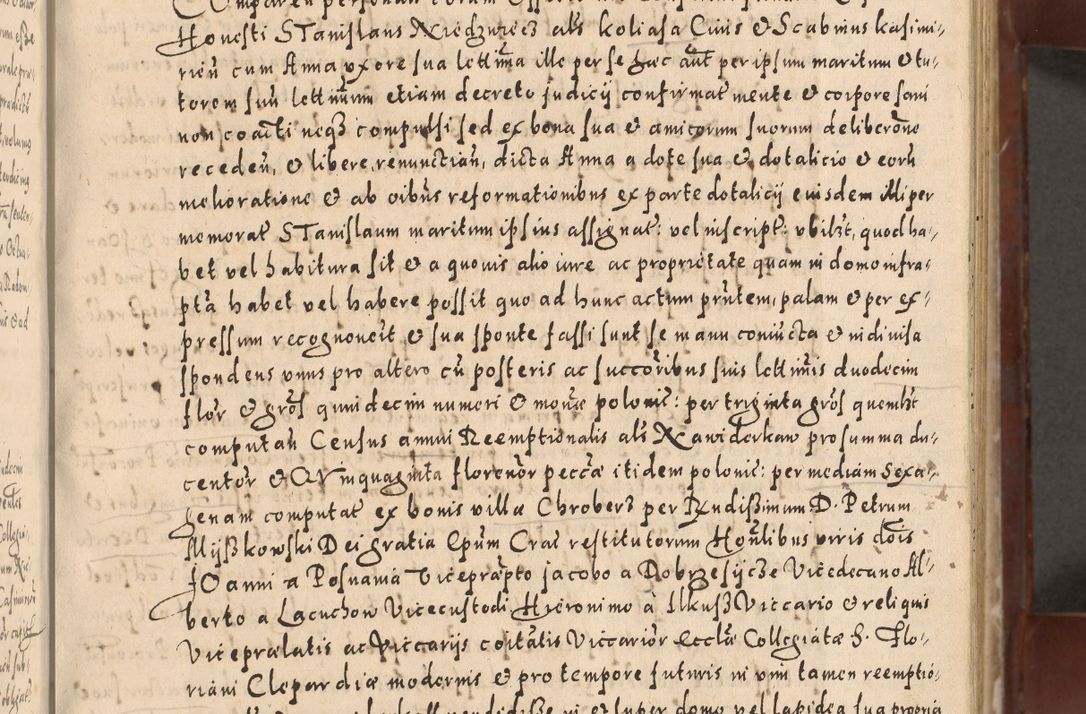 Zdjęcie nr 65 dla obiektu archiwalnego: Acta actorum causarum sententiarum tam diffinitivarum quam interloquutoriarum decretorum obligationum quietationum, constitutionum procuratorum etc. etc. coram Reverendo Domino Stanislao Manieczki Sacratissimi Corporis Christi Cazimiriae Praeposito Viccario in Spiritualibus ac Officiali Generali Cracoviensi ad Annum Domini Millesimum Quingentesimum Octuagesimum Tercium indictione undecima pontificatus Sanctissimi in Christo Patris Domini Nostri Domini Gregorii Divina Providentia Papae Tredecimi Anno ipsius duodecima faeliciter inchoantur 