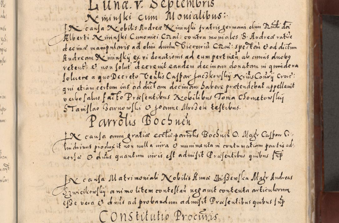 Zdjęcie nr 51 dla obiektu archiwalnego: Acta actorum causarum sententiarum tam diffinitivarum quam interloquutoriarum decretorum obligationum quietationum, constitutionum procuratorum etc. etc. coram Reverendo Domino Stanislao Manieczki Sacratissimi Corporis Christi Cazimiriae Praeposito Viccario in Spiritualibus ac Officiali Generali Cracoviensi ad Annum Domini Millesimum Quingentesimum Octuagesimum Tercium indictione undecima pontificatus Sanctissimi in Christo Patris Domini Nostri Domini Gregorii Divina Providentia Papae Tredecimi Anno ipsius duodecima faeliciter inchoantur 