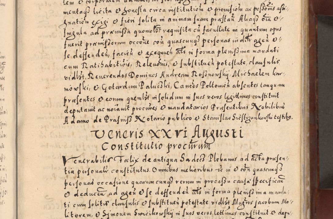 Zdjęcie nr 45 dla obiektu archiwalnego: Acta actorum causarum sententiarum tam diffinitivarum quam interloquutoriarum decretorum obligationum quietationum, constitutionum procuratorum etc. etc. coram Reverendo Domino Stanislao Manieczki Sacratissimi Corporis Christi Cazimiriae Praeposito Viccario in Spiritualibus ac Officiali Generali Cracoviensi ad Annum Domini Millesimum Quingentesimum Octuagesimum Tercium indictione undecima pontificatus Sanctissimi in Christo Patris Domini Nostri Domini Gregorii Divina Providentia Papae Tredecimi Anno ipsius duodecima faeliciter inchoantur 