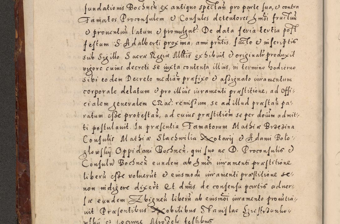 Zdjęcie nr 14 dla obiektu archiwalnego: Acta actorum causarum sententiarum tam diffinitivarum quam interloquutoriarum decretorum obligationum quietationum, constitutionum procuratorum etc. etc. coram Reverendo Domino Stanislao Manieczki Sacratissimi Corporis Christi Cazimiriae Praeposito Viccario in Spiritualibus ac Officiali Generali Cracoviensi ad Annum Domini Millesimum Quingentesimum Octuagesimum Tercium indictione undecima pontificatus Sanctissimi in Christo Patris Domini Nostri Domini Gregorii Divina Providentia Papae Tredecimi Anno ipsius duodecima faeliciter inchoantur 