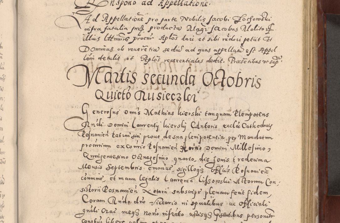 Zdjęcie nr 265 dla obiektu archiwalnego: Acta actorum causarum sententiarum tam diffinitivarum quam interloquutoriarum decretorum obligationum quietationum, constitutionum procuratorum etc. etc. coram Reverendo Domino Stanislao Manieczki Sacratissimi Corporis Christi Cazimiriae Praeposito Viccario in Spiritualibus ac Officiali Generali Cracoviensi ad Annum Domini Millesimum Quingentesimum Octuagesimum Tercium indictione undecima pontificatus Sanctissimi in Christo Patris Domini Nostri Domini Gregorii Divina Providentia Papae Tredecimi Anno ipsius duodecima faeliciter inchoantur 