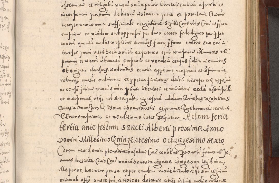 Zdjęcie nr 599 dla obiektu archiwalnego: Acta actorum causarum sententiarum tam diffinitivarum quam interloquutoriarum decretorum obligationum quietationum, constitutionum procuratorum etc. etc. coram Reverendo Domino Stanislao Manieczki Sacratissimi Corporis Christi Cazimiriae Praeposito Viccario in Spiritualibus ac Officiali Generali Cracoviensi ad Annum Domini Millesimum Quingentesimum Octuagesimum Tercium indictione undecima pontificatus Sanctissimi in Christo Patris Domini Nostri Domini Gregorii Divina Providentia Papae Tredecimi Anno ipsius duodecima faeliciter inchoantur 