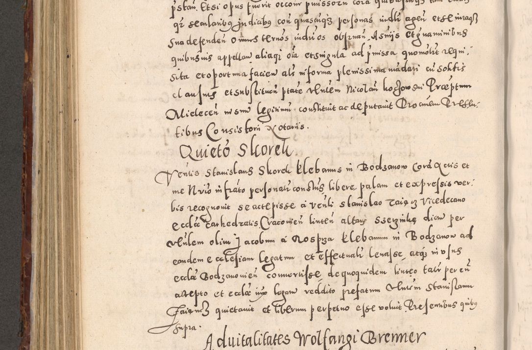 Zdjęcie nr 590 dla obiektu archiwalnego: Acta actorum causarum sententiarum tam diffinitivarum quam interloquutoriarum decretorum obligationum quietationum, constitutionum procuratorum etc. etc. coram Reverendo Domino Stanislao Manieczki Sacratissimi Corporis Christi Cazimiriae Praeposito Viccario in Spiritualibus ac Officiali Generali Cracoviensi ad Annum Domini Millesimum Quingentesimum Octuagesimum Tercium indictione undecima pontificatus Sanctissimi in Christo Patris Domini Nostri Domini Gregorii Divina Providentia Papae Tredecimi Anno ipsius duodecima faeliciter inchoantur 