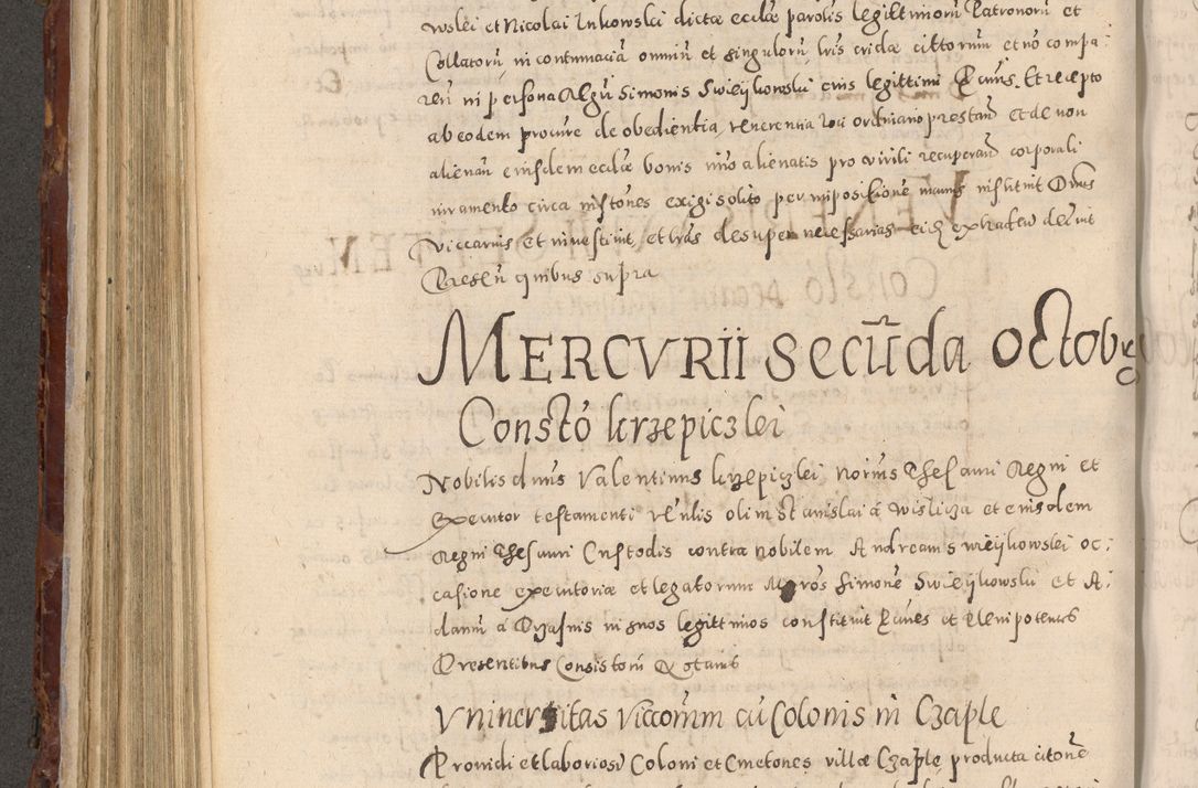 Zdjęcie nr 434 dla obiektu archiwalnego: Acta actorum causarum sententiarum tam diffinitivarum quam interloquutoriarum decretorum obligationum quietationum, constitutionum procuratorum etc. etc. coram Reverendo Domino Stanislao Manieczki Sacratissimi Corporis Christi Cazimiriae Praeposito Viccario in Spiritualibus ac Officiali Generali Cracoviensi ad Annum Domini Millesimum Quingentesimum Octuagesimum Tercium indictione undecima pontificatus Sanctissimi in Christo Patris Domini Nostri Domini Gregorii Divina Providentia Papae Tredecimi Anno ipsius duodecima faeliciter inchoantur 