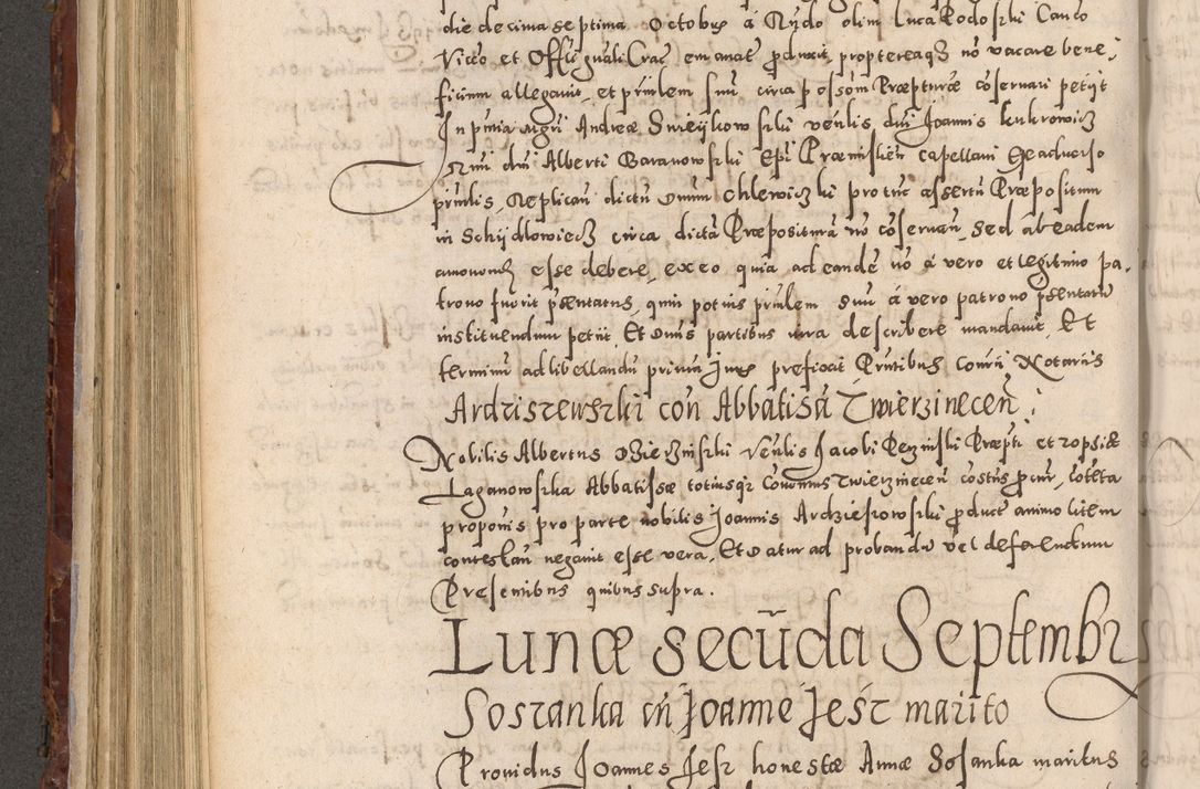 Zdjęcie nr 416 dla obiektu archiwalnego: Acta actorum causarum sententiarum tam diffinitivarum quam interloquutoriarum decretorum obligationum quietationum, constitutionum procuratorum etc. etc. coram Reverendo Domino Stanislao Manieczki Sacratissimi Corporis Christi Cazimiriae Praeposito Viccario in Spiritualibus ac Officiali Generali Cracoviensi ad Annum Domini Millesimum Quingentesimum Octuagesimum Tercium indictione undecima pontificatus Sanctissimi in Christo Patris Domini Nostri Domini Gregorii Divina Providentia Papae Tredecimi Anno ipsius duodecima faeliciter inchoantur 