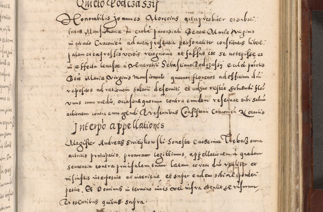 Zdjęcie nr 801 dla obiektu archiwalnego: Acta actorum causarum sententiarum tam diffinitivarum quam interloquutoriarum decretorum obligationum quietationum, constitutionum procuratorum etc. etc. coram Reverendo Domino Stanislao Manieczki Sacratissimi Corporis Christi Cazimiriae Praeposito Viccario in Spiritualibus ac Officiali Generali Cracoviensi ad Annum Domini Millesimum Quingentesimum Octuagesimum Tercium indictione undecima pontificatus Sanctissimi in Christo Patris Domini Nostri Domini Gregorii Divina Providentia Papae Tredecimi Anno ipsius duodecima faeliciter inchoantur 