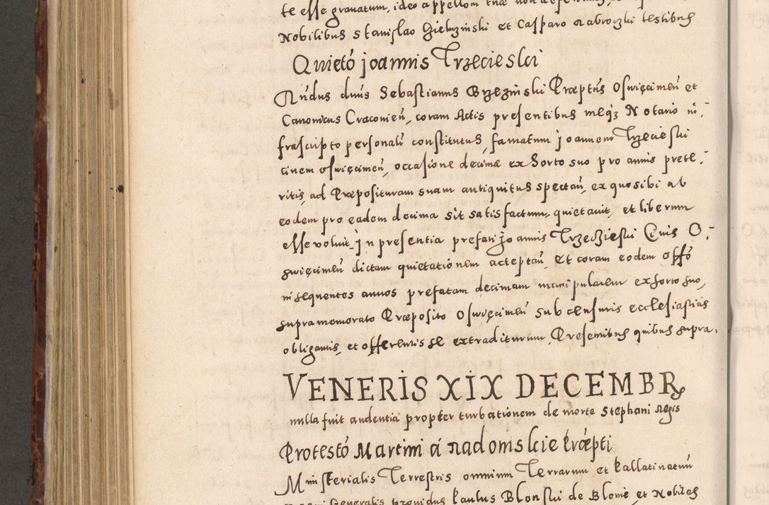 Zdjęcie nr 752 dla obiektu archiwalnego: Acta actorum causarum sententiarum tam diffinitivarum quam interloquutoriarum decretorum obligationum quietationum, constitutionum procuratorum etc. etc. coram Reverendo Domino Stanislao Manieczki Sacratissimi Corporis Christi Cazimiriae Praeposito Viccario in Spiritualibus ac Officiali Generali Cracoviensi ad Annum Domini Millesimum Quingentesimum Octuagesimum Tercium indictione undecima pontificatus Sanctissimi in Christo Patris Domini Nostri Domini Gregorii Divina Providentia Papae Tredecimi Anno ipsius duodecima faeliciter inchoantur 