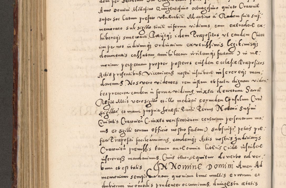Zdjęcie nr 746 dla obiektu archiwalnego: Acta actorum causarum sententiarum tam diffinitivarum quam interloquutoriarum decretorum obligationum quietationum, constitutionum procuratorum etc. etc. coram Reverendo Domino Stanislao Manieczki Sacratissimi Corporis Christi Cazimiriae Praeposito Viccario in Spiritualibus ac Officiali Generali Cracoviensi ad Annum Domini Millesimum Quingentesimum Octuagesimum Tercium indictione undecima pontificatus Sanctissimi in Christo Patris Domini Nostri Domini Gregorii Divina Providentia Papae Tredecimi Anno ipsius duodecima faeliciter inchoantur 