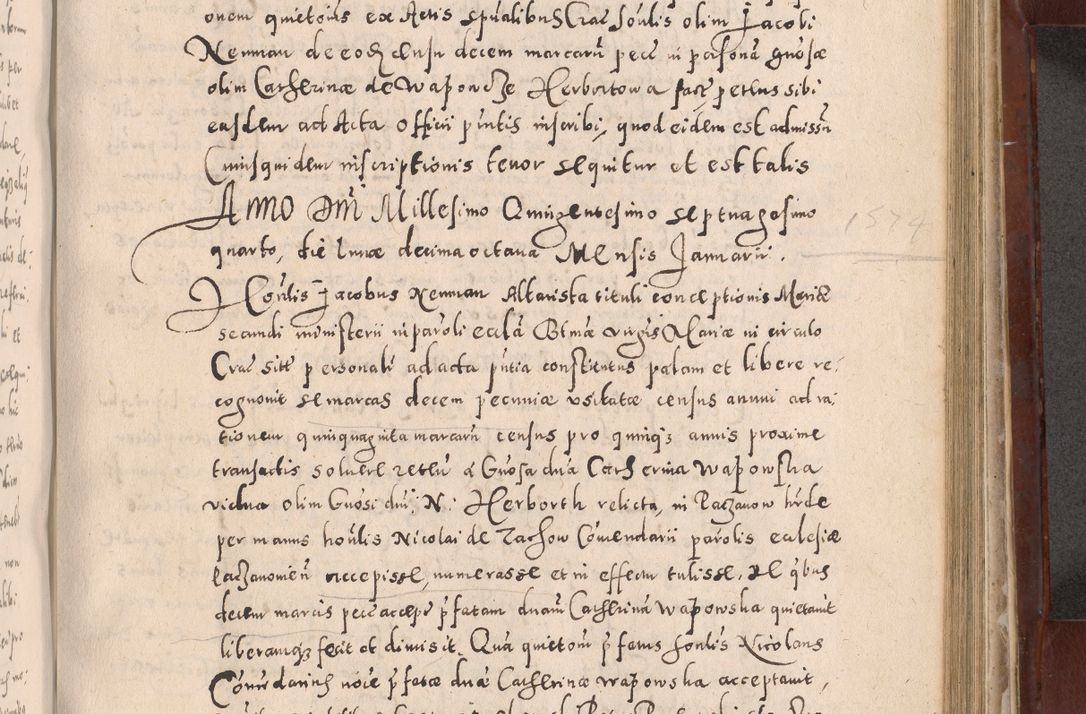 Zdjęcie nr 655 dla obiektu archiwalnego: Acta actorum causarum sententiarum tam diffinitivarum quam interloquutoriarum decretorum obligationum quietationum, constitutionum procuratorum etc. etc. coram Reverendo Domino Stanislao Manieczki Sacratissimi Corporis Christi Cazimiriae Praeposito Viccario in Spiritualibus ac Officiali Generali Cracoviensi ad Annum Domini Millesimum Quingentesimum Octuagesimum Tercium indictione undecima pontificatus Sanctissimi in Christo Patris Domini Nostri Domini Gregorii Divina Providentia Papae Tredecimi Anno ipsius duodecima faeliciter inchoantur 