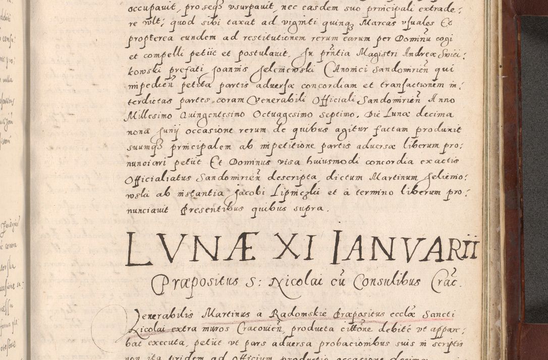 Zdjęcie nr 993 dla obiektu archiwalnego: Acta actorum causarum sententiarum tam diffinitivarum quam interloquutoriarum decretorum obligationum quietationum, constitutionum procuratorum etc. etc. coram Reverendo Domino Stanislao Manieczki Sacratissimi Corporis Christi Cazimiriae Praeposito Viccario in Spiritualibus ac Officiali Generali Cracoviensi ad Annum Domini Millesimum Quingentesimum Octuagesimum Tercium indictione undecima pontificatus Sanctissimi in Christo Patris Domini Nostri Domini Gregorii Divina Providentia Papae Tredecimi Anno ipsius duodecima faeliciter inchoantur 