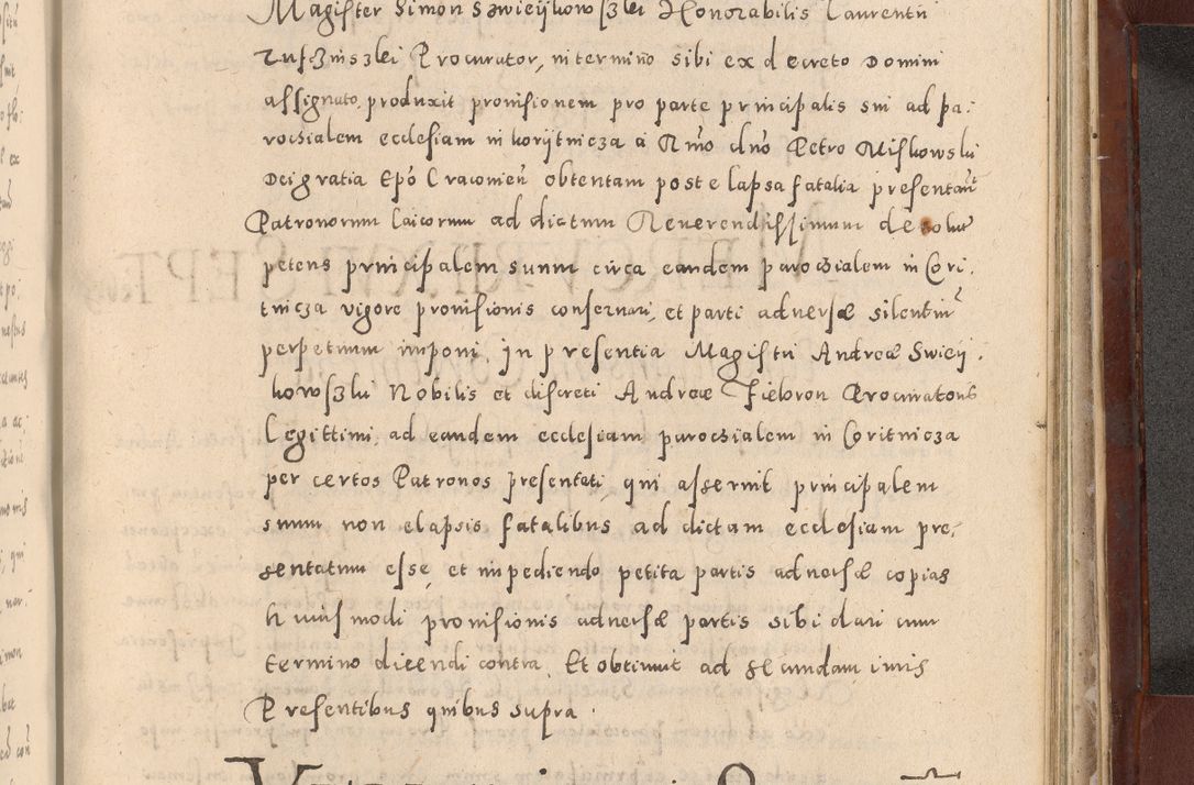 Zdjęcie nr 967 dla obiektu archiwalnego: Acta actorum causarum sententiarum tam diffinitivarum quam interloquutoriarum decretorum obligationum quietationum, constitutionum procuratorum etc. etc. coram Reverendo Domino Stanislao Manieczki Sacratissimi Corporis Christi Cazimiriae Praeposito Viccario in Spiritualibus ac Officiali Generali Cracoviensi ad Annum Domini Millesimum Quingentesimum Octuagesimum Tercium indictione undecima pontificatus Sanctissimi in Christo Patris Domini Nostri Domini Gregorii Divina Providentia Papae Tredecimi Anno ipsius duodecima faeliciter inchoantur 