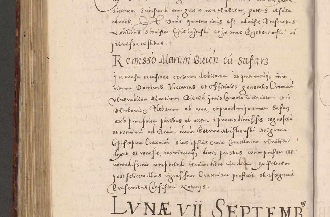 Zdjęcie nr 956 dla obiektu archiwalnego: Acta actorum causarum sententiarum tam diffinitivarum quam interloquutoriarum decretorum obligationum quietationum, constitutionum procuratorum etc. etc. coram Reverendo Domino Stanislao Manieczki Sacratissimi Corporis Christi Cazimiriae Praeposito Viccario in Spiritualibus ac Officiali Generali Cracoviensi ad Annum Domini Millesimum Quingentesimum Octuagesimum Tercium indictione undecima pontificatus Sanctissimi in Christo Patris Domini Nostri Domini Gregorii Divina Providentia Papae Tredecimi Anno ipsius duodecima faeliciter inchoantur 