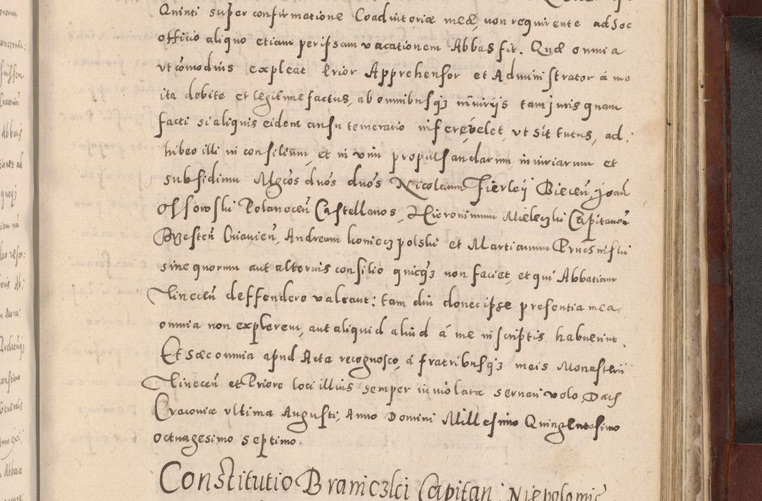 Zdjęcie nr 939 dla obiektu archiwalnego: Acta actorum causarum sententiarum tam diffinitivarum quam interloquutoriarum decretorum obligationum quietationum, constitutionum procuratorum etc. etc. coram Reverendo Domino Stanislao Manieczki Sacratissimi Corporis Christi Cazimiriae Praeposito Viccario in Spiritualibus ac Officiali Generali Cracoviensi ad Annum Domini Millesimum Quingentesimum Octuagesimum Tercium indictione undecima pontificatus Sanctissimi in Christo Patris Domini Nostri Domini Gregorii Divina Providentia Papae Tredecimi Anno ipsius duodecima faeliciter inchoantur 