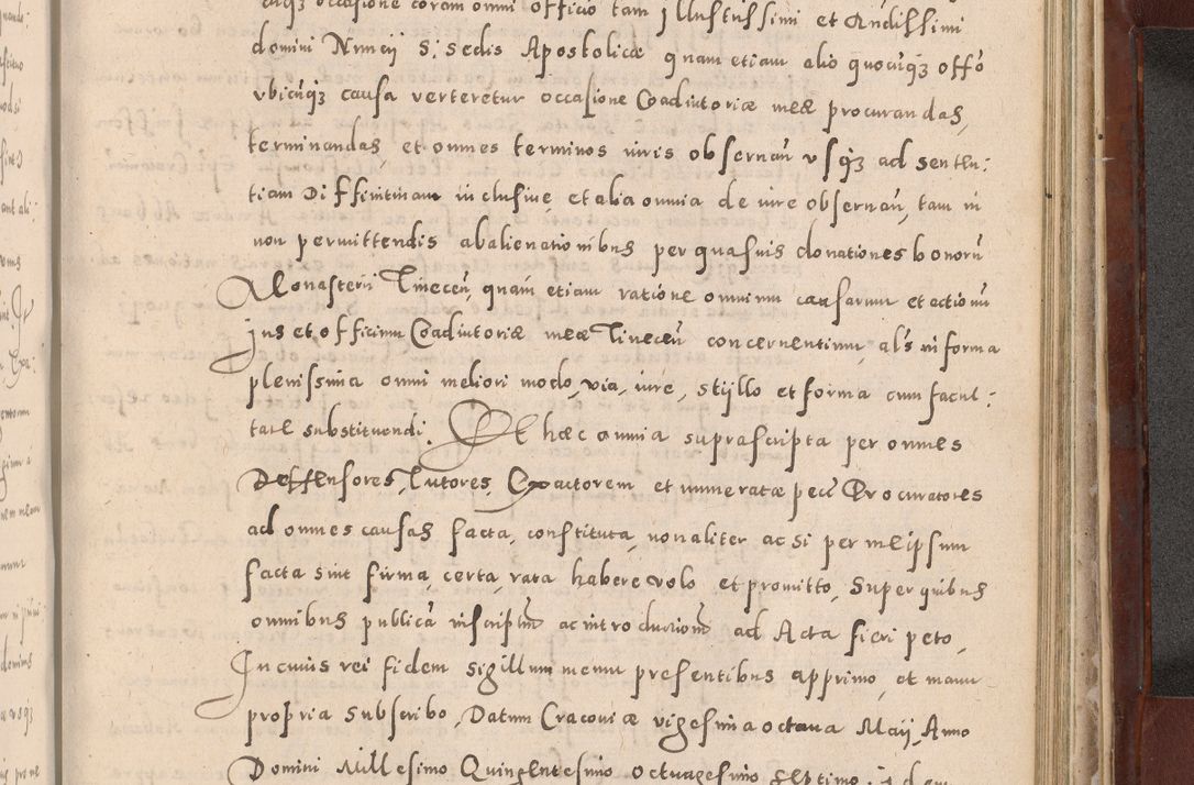 Zdjęcie nr 937 dla obiektu archiwalnego: Acta actorum causarum sententiarum tam diffinitivarum quam interloquutoriarum decretorum obligationum quietationum, constitutionum procuratorum etc. etc. coram Reverendo Domino Stanislao Manieczki Sacratissimi Corporis Christi Cazimiriae Praeposito Viccario in Spiritualibus ac Officiali Generali Cracoviensi ad Annum Domini Millesimum Quingentesimum Octuagesimum Tercium indictione undecima pontificatus Sanctissimi in Christo Patris Domini Nostri Domini Gregorii Divina Providentia Papae Tredecimi Anno ipsius duodecima faeliciter inchoantur 