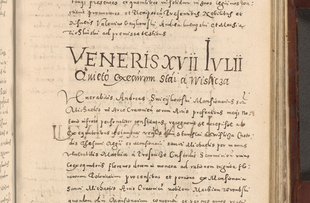 Zdjęcie nr 921 dla obiektu archiwalnego: Acta actorum causarum sententiarum tam diffinitivarum quam interloquutoriarum decretorum obligationum quietationum, constitutionum procuratorum etc. etc. coram Reverendo Domino Stanislao Manieczki Sacratissimi Corporis Christi Cazimiriae Praeposito Viccario in Spiritualibus ac Officiali Generali Cracoviensi ad Annum Domini Millesimum Quingentesimum Octuagesimum Tercium indictione undecima pontificatus Sanctissimi in Christo Patris Domini Nostri Domini Gregorii Divina Providentia Papae Tredecimi Anno ipsius duodecima faeliciter inchoantur 