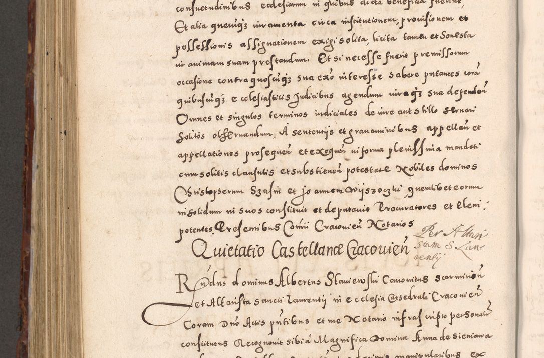 Zdjęcie nr 842 dla obiektu archiwalnego: Acta actorum causarum sententiarum tam diffinitivarum quam interloquutoriarum decretorum obligationum quietationum, constitutionum procuratorum etc. etc. coram Reverendo Domino Stanislao Manieczki Sacratissimi Corporis Christi Cazimiriae Praeposito Viccario in Spiritualibus ac Officiali Generali Cracoviensi ad Annum Domini Millesimum Quingentesimum Octuagesimum Tercium indictione undecima pontificatus Sanctissimi in Christo Patris Domini Nostri Domini Gregorii Divina Providentia Papae Tredecimi Anno ipsius duodecima faeliciter inchoantur 