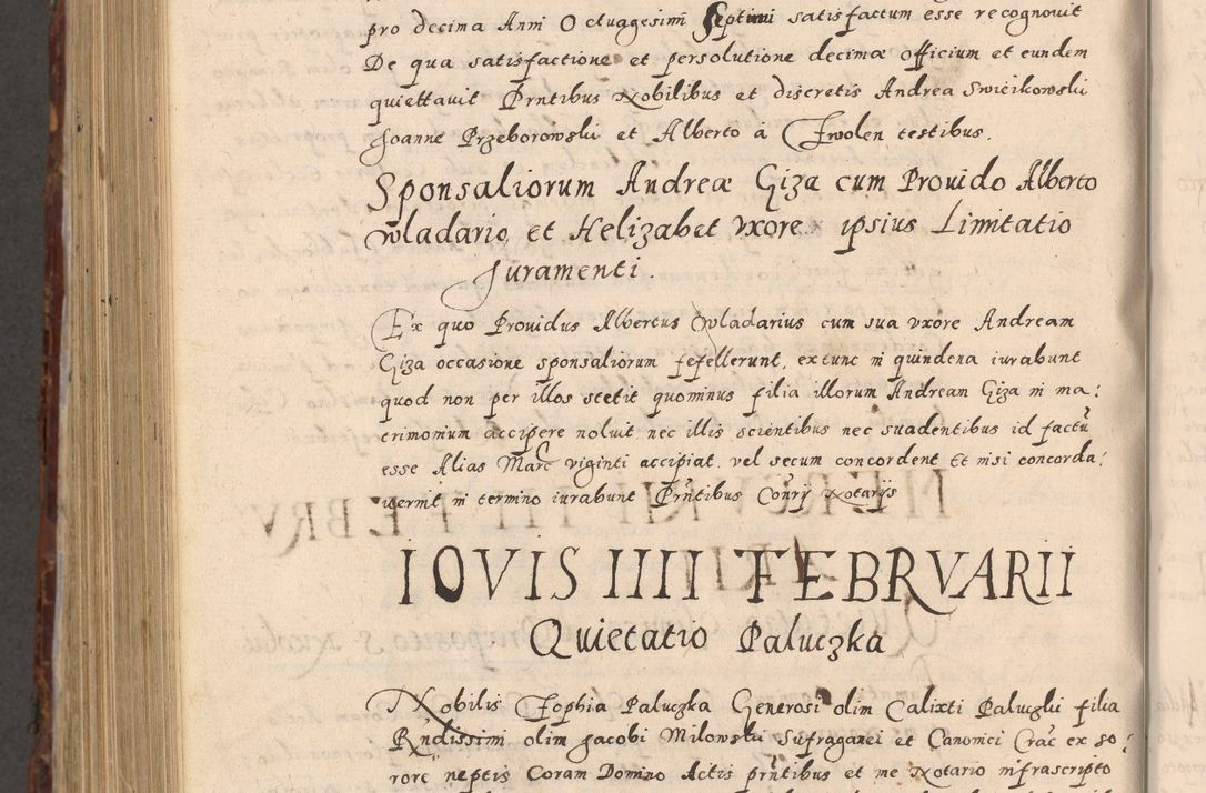 Zdjęcie nr 1008 dla obiektu archiwalnego: Acta actorum causarum sententiarum tam diffinitivarum quam interloquutoriarum decretorum obligationum quietationum, constitutionum procuratorum etc. etc. coram Reverendo Domino Stanislao Manieczki Sacratissimi Corporis Christi Cazimiriae Praeposito Viccario in Spiritualibus ac Officiali Generali Cracoviensi ad Annum Domini Millesimum Quingentesimum Octuagesimum Tercium indictione undecima pontificatus Sanctissimi in Christo Patris Domini Nostri Domini Gregorii Divina Providentia Papae Tredecimi Anno ipsius duodecima faeliciter inchoantur 