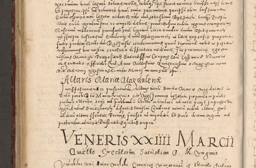 Zdjęcie nr 1198 dla obiektu archiwalnego: Acta actorum causarum sententiarum tam diffinitivarum quam interloquutoriarum decretorum obligationum quietationum, constitutionum procuratorum etc. etc. coram Reverendo Domino Stanislao Manieczki Sacratissimi Corporis Christi Cazimiriae Praeposito Viccario in Spiritualibus ac Officiali Generali Cracoviensi ad Annum Domini Millesimum Quingentesimum Octuagesimum Tercium indictione undecima pontificatus Sanctissimi in Christo Patris Domini Nostri Domini Gregorii Divina Providentia Papae Tredecimi Anno ipsius duodecima faeliciter inchoantur 