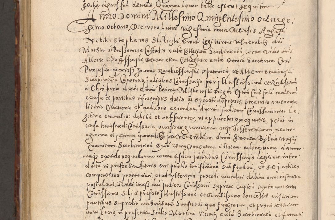 Zdjęcie nr 1190 dla obiektu archiwalnego: Acta actorum causarum sententiarum tam diffinitivarum quam interloquutoriarum decretorum obligationum quietationum, constitutionum procuratorum etc. etc. coram Reverendo Domino Stanislao Manieczki Sacratissimi Corporis Christi Cazimiriae Praeposito Viccario in Spiritualibus ac Officiali Generali Cracoviensi ad Annum Domini Millesimum Quingentesimum Octuagesimum Tercium indictione undecima pontificatus Sanctissimi in Christo Patris Domini Nostri Domini Gregorii Divina Providentia Papae Tredecimi Anno ipsius duodecima faeliciter inchoantur 
