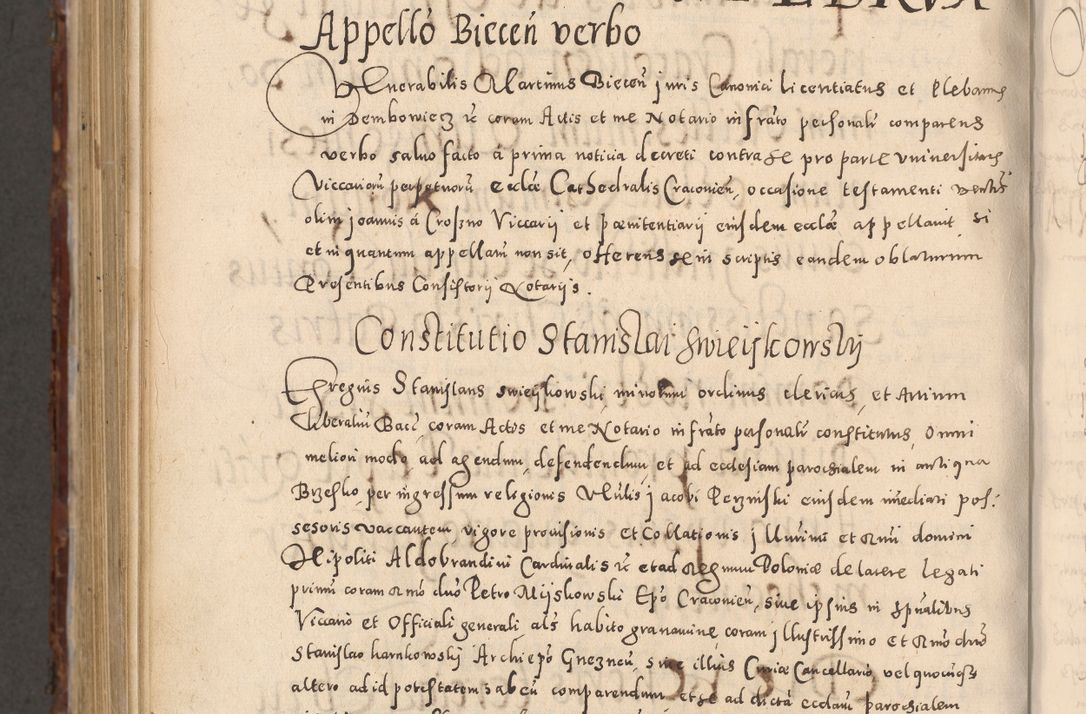 Zdjęcie nr 1164 dla obiektu archiwalnego: Acta actorum causarum sententiarum tam diffinitivarum quam interloquutoriarum decretorum obligationum quietationum, constitutionum procuratorum etc. etc. coram Reverendo Domino Stanislao Manieczki Sacratissimi Corporis Christi Cazimiriae Praeposito Viccario in Spiritualibus ac Officiali Generali Cracoviensi ad Annum Domini Millesimum Quingentesimum Octuagesimum Tercium indictione undecima pontificatus Sanctissimi in Christo Patris Domini Nostri Domini Gregorii Divina Providentia Papae Tredecimi Anno ipsius duodecima faeliciter inchoantur 