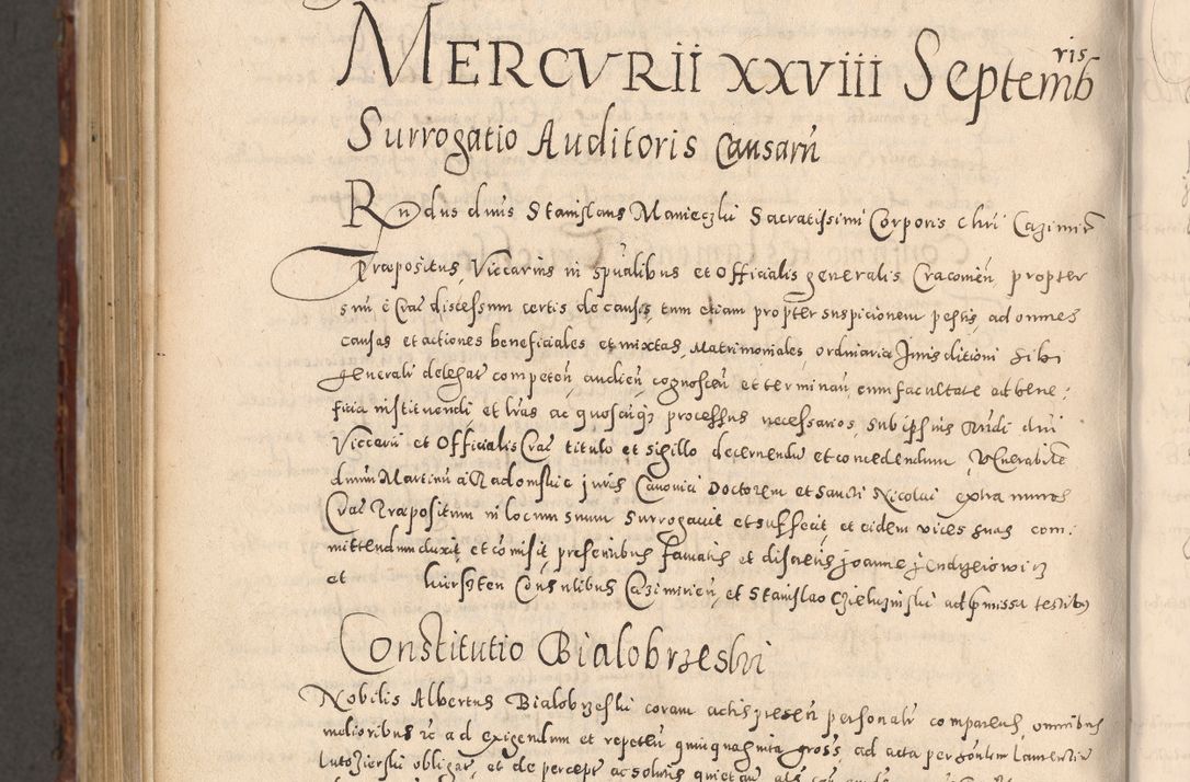 Zdjęcie nr 1156 dla obiektu archiwalnego: Acta actorum causarum sententiarum tam diffinitivarum quam interloquutoriarum decretorum obligationum quietationum, constitutionum procuratorum etc. etc. coram Reverendo Domino Stanislao Manieczki Sacratissimi Corporis Christi Cazimiriae Praeposito Viccario in Spiritualibus ac Officiali Generali Cracoviensi ad Annum Domini Millesimum Quingentesimum Octuagesimum Tercium indictione undecima pontificatus Sanctissimi in Christo Patris Domini Nostri Domini Gregorii Divina Providentia Papae Tredecimi Anno ipsius duodecima faeliciter inchoantur 