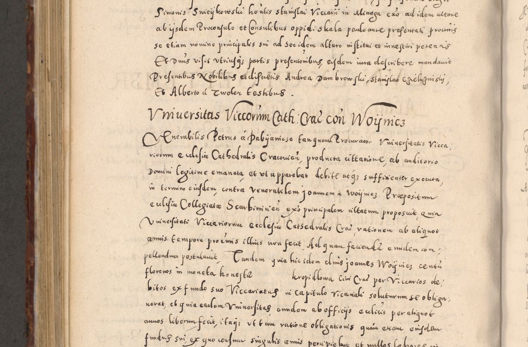 Zdjęcie nr 1154 dla obiektu archiwalnego: Acta actorum causarum sententiarum tam diffinitivarum quam interloquutoriarum decretorum obligationum quietationum, constitutionum procuratorum etc. etc. coram Reverendo Domino Stanislao Manieczki Sacratissimi Corporis Christi Cazimiriae Praeposito Viccario in Spiritualibus ac Officiali Generali Cracoviensi ad Annum Domini Millesimum Quingentesimum Octuagesimum Tercium indictione undecima pontificatus Sanctissimi in Christo Patris Domini Nostri Domini Gregorii Divina Providentia Papae Tredecimi Anno ipsius duodecima faeliciter inchoantur 