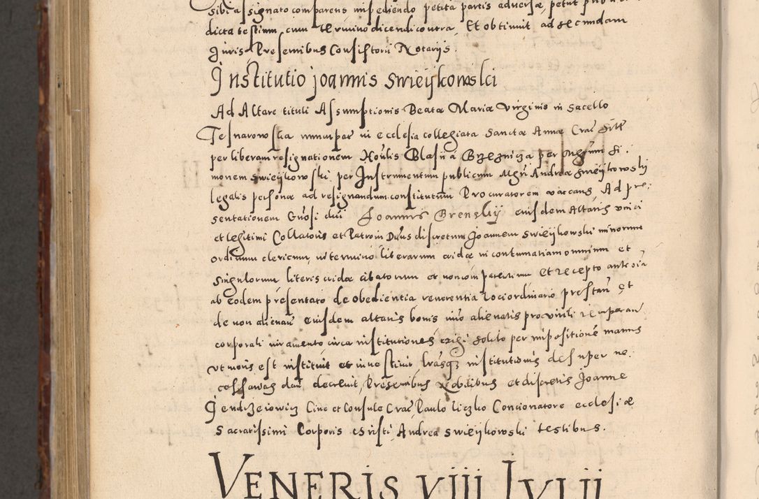 Zdjęcie nr 1112 dla obiektu archiwalnego: Acta actorum causarum sententiarum tam diffinitivarum quam interloquutoriarum decretorum obligationum quietationum, constitutionum procuratorum etc. etc. coram Reverendo Domino Stanislao Manieczki Sacratissimi Corporis Christi Cazimiriae Praeposito Viccario in Spiritualibus ac Officiali Generali Cracoviensi ad Annum Domini Millesimum Quingentesimum Octuagesimum Tercium indictione undecima pontificatus Sanctissimi in Christo Patris Domini Nostri Domini Gregorii Divina Providentia Papae Tredecimi Anno ipsius duodecima faeliciter inchoantur 