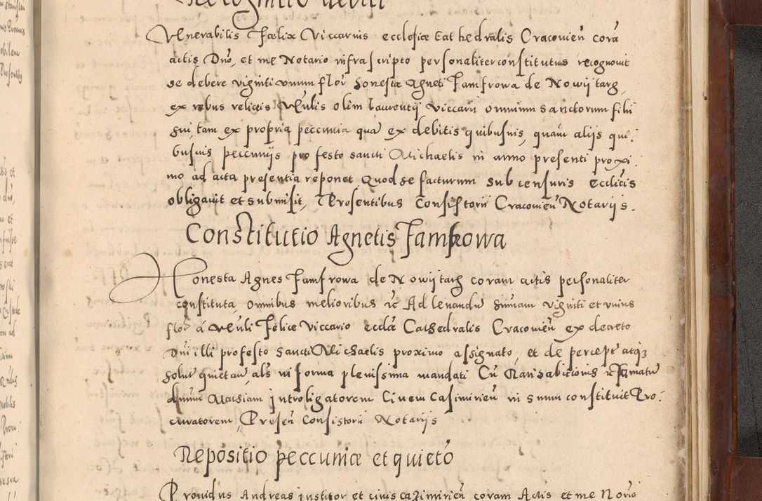Zdjęcie nr 1099 dla obiektu archiwalnego: Acta actorum causarum sententiarum tam diffinitivarum quam interloquutoriarum decretorum obligationum quietationum, constitutionum procuratorum etc. etc. coram Reverendo Domino Stanislao Manieczki Sacratissimi Corporis Christi Cazimiriae Praeposito Viccario in Spiritualibus ac Officiali Generali Cracoviensi ad Annum Domini Millesimum Quingentesimum Octuagesimum Tercium indictione undecima pontificatus Sanctissimi in Christo Patris Domini Nostri Domini Gregorii Divina Providentia Papae Tredecimi Anno ipsius duodecima faeliciter inchoantur 