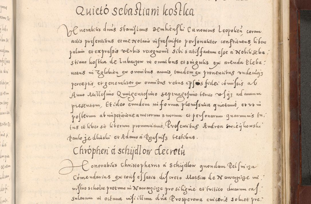 Zdjęcie nr 1089 dla obiektu archiwalnego: Acta actorum causarum sententiarum tam diffinitivarum quam interloquutoriarum decretorum obligationum quietationum, constitutionum procuratorum etc. etc. coram Reverendo Domino Stanislao Manieczki Sacratissimi Corporis Christi Cazimiriae Praeposito Viccario in Spiritualibus ac Officiali Generali Cracoviensi ad Annum Domini Millesimum Quingentesimum Octuagesimum Tercium indictione undecima pontificatus Sanctissimi in Christo Patris Domini Nostri Domini Gregorii Divina Providentia Papae Tredecimi Anno ipsius duodecima faeliciter inchoantur 
