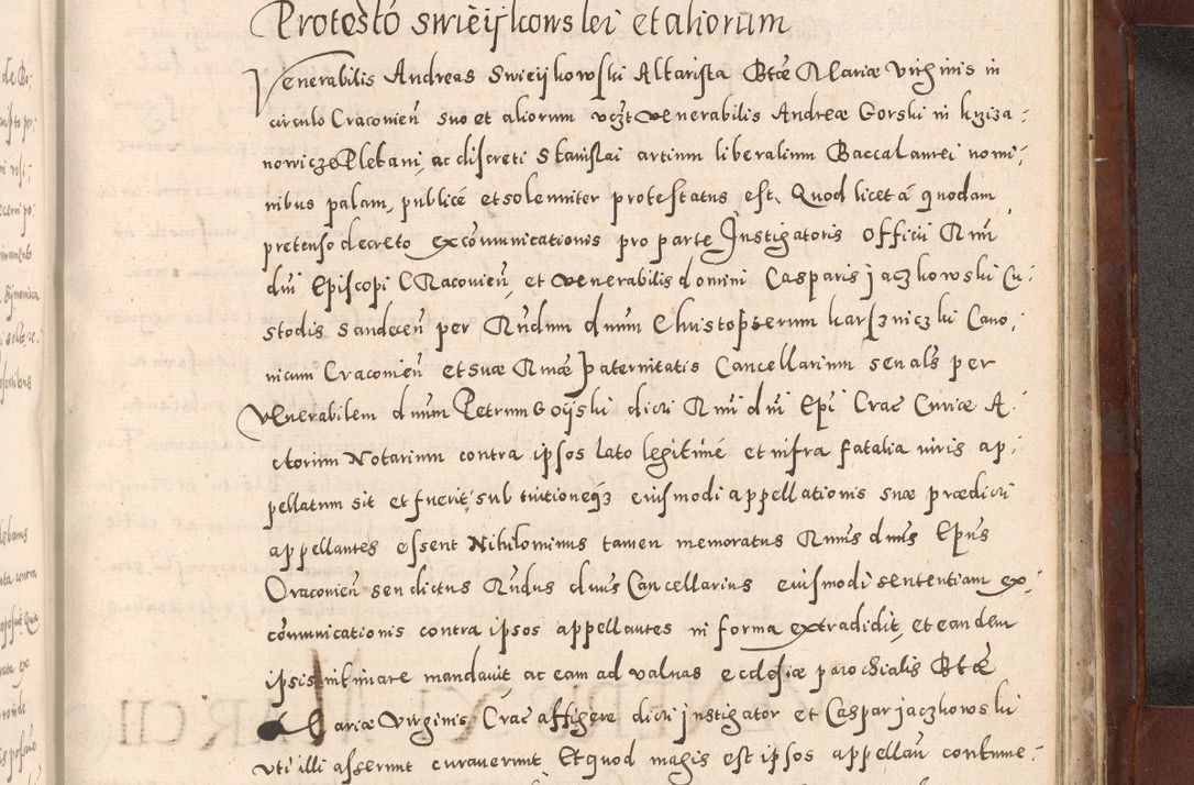 Zdjęcie nr 1043 dla obiektu archiwalnego: Acta actorum causarum sententiarum tam diffinitivarum quam interloquutoriarum decretorum obligationum quietationum, constitutionum procuratorum etc. etc. coram Reverendo Domino Stanislao Manieczki Sacratissimi Corporis Christi Cazimiriae Praeposito Viccario in Spiritualibus ac Officiali Generali Cracoviensi ad Annum Domini Millesimum Quingentesimum Octuagesimum Tercium indictione undecima pontificatus Sanctissimi in Christo Patris Domini Nostri Domini Gregorii Divina Providentia Papae Tredecimi Anno ipsius duodecima faeliciter inchoantur 