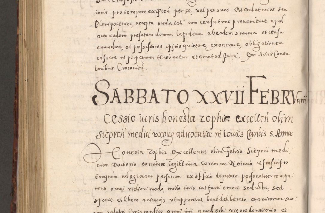 Zdjęcie nr 1036 dla obiektu archiwalnego: Acta actorum causarum sententiarum tam diffinitivarum quam interloquutoriarum decretorum obligationum quietationum, constitutionum procuratorum etc. etc. coram Reverendo Domino Stanislao Manieczki Sacratissimi Corporis Christi Cazimiriae Praeposito Viccario in Spiritualibus ac Officiali Generali Cracoviensi ad Annum Domini Millesimum Quingentesimum Octuagesimum Tercium indictione undecima pontificatus Sanctissimi in Christo Patris Domini Nostri Domini Gregorii Divina Providentia Papae Tredecimi Anno ipsius duodecima faeliciter inchoantur 