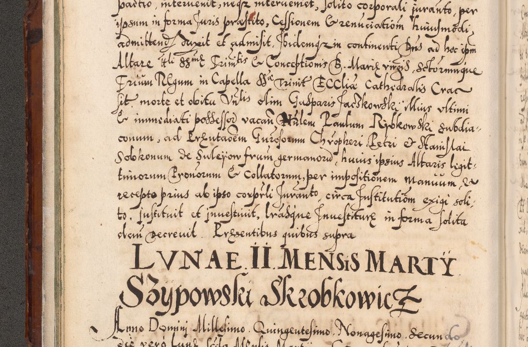 Zdjęcie nr 49 dla obiektu archiwalnego: Illistrissimo et revedissimo in Christo Patre Domino Domino Georgio Rzadziwił Miserone Divina Sacrostae R. E. Tituli S. Sixti Presbitero Cardinali Duce in Olyka et Niesswiesz ad Gubernacula Ecclessiae Cracoviensis cuius administratorialem a Sancta Sede Apostolica obtinverat feliciter sedente. Acta actorum, causarum, sententiarum tam deffinitivarum quam interloquutoriarum decretorum, obligationum, quietationum, recognitionum, constitutionum procuratorum etc. coram Reverendo Domino Stanislao Crassinskz de Crasne Archidiacono Cracoviensis, Scholastico Gnesnesis, Custode Plocensis etc. Vicario et Officiali Generali Cracoviensi in Ano Domini Millesimo Quingentesimo Nonagesimo Primo cuius indictio quarta pontificatus SS. Domini Nostri Gregorii XIIII Anno I psius prio feliciter incipiut
